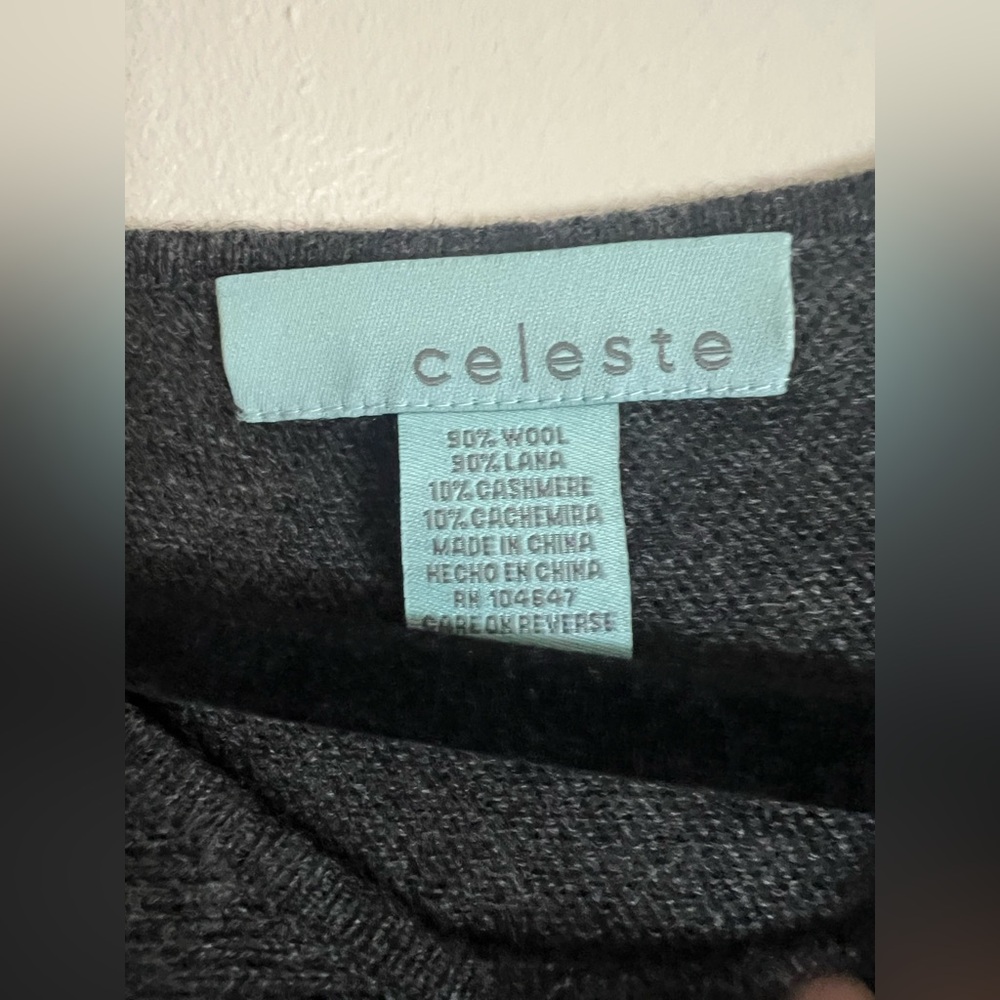 Celeste Wool Cashmere‎ Colorblock Poncho Black Gray Asymmetrical OS - Picture 3 of 4